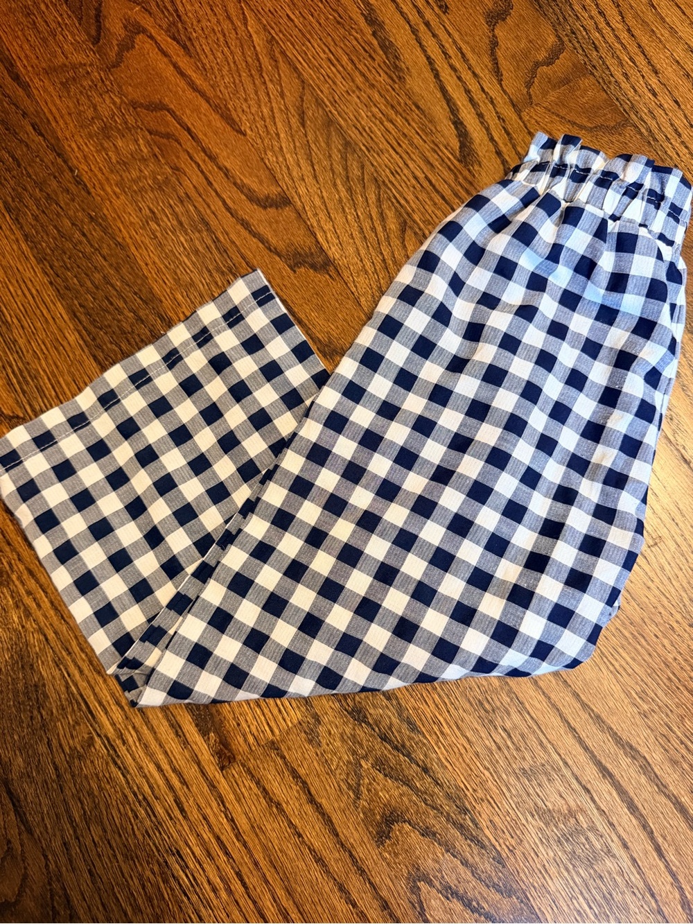 Kids Navy and White Gingham Elastic Waist Pants by Flapdoodles